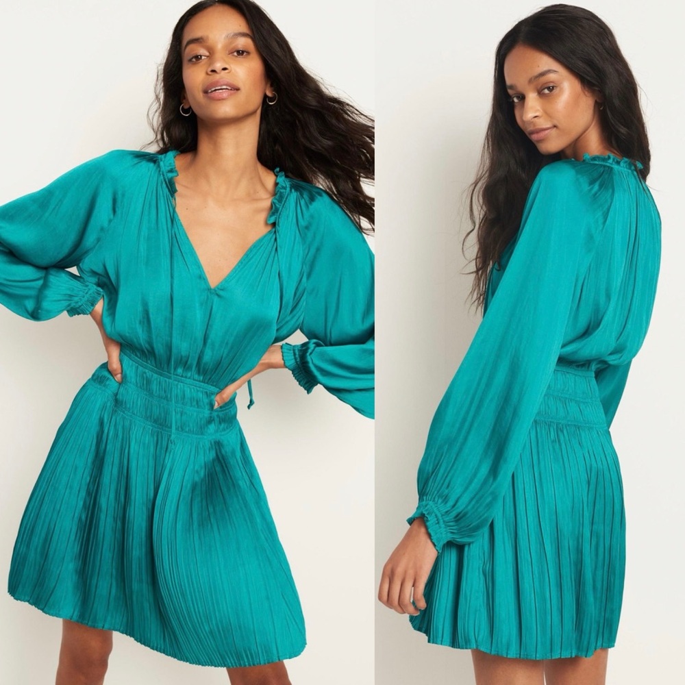 NWT Anthropologie Current Air Alyce Long Sleeve Mini Dress Blue Green